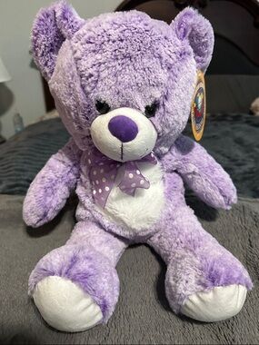 Plush Lavender Teddy Bear with Polka Dot Bow
